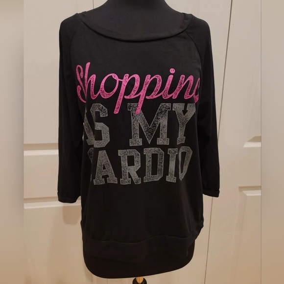 Chin up apparel Shopping is my Cardio black lightweight casual shirt top L - Picture 6 of 10